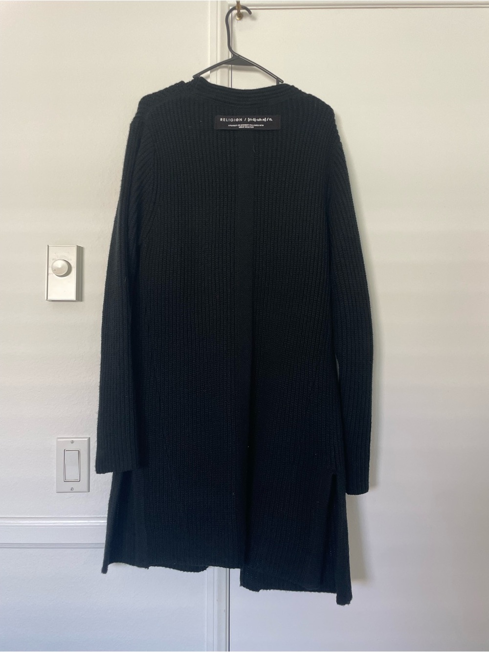 Religion Men's Black Open-Front Ribbed Cardigan Sweater - Picture 2 of 4